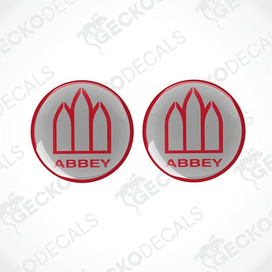 Set of two red Abbey Caravan vinyl epoxy decals