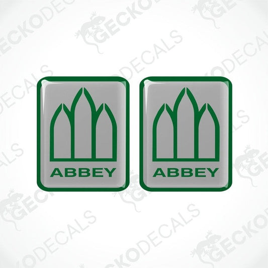 Abbey Caravan epoxy resin decals set with green border and domed finish