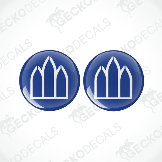 Set of two blue and white three-arched epoxy resin caravan stickers
