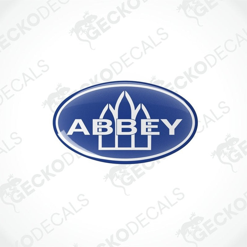 Single blue Abbey Caravan vinyl decal with polyurethane coating