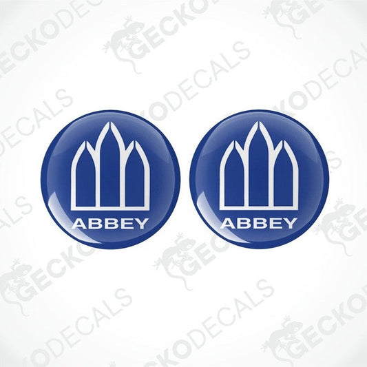 Abbey Caravan epoxy resin decals set with domed glossy blue finish