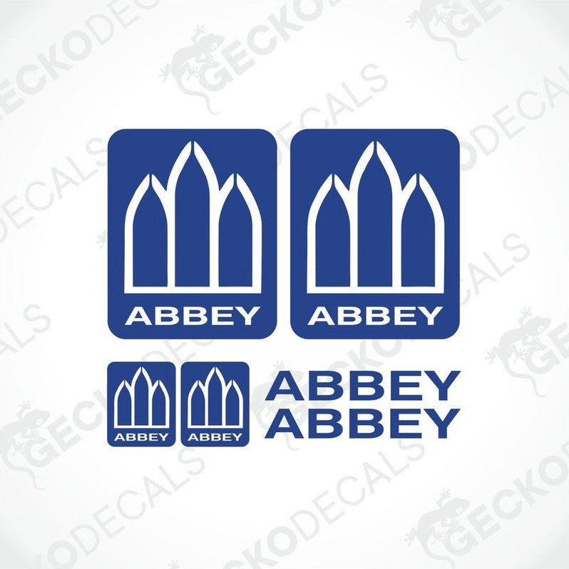 ABBEY CARAVAN logo sticker set with blue and white vinyl die-cuts for caravan interior or exterior decoration