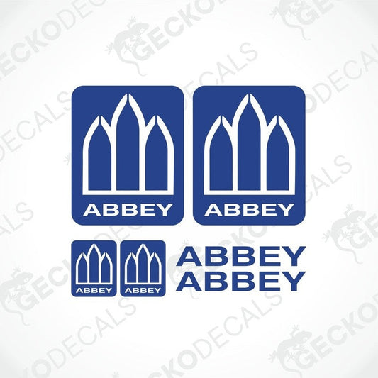ABBEY CARAVAN logo sticker set with blue and white vinyl die-cuts for caravan interior or exterior decoration