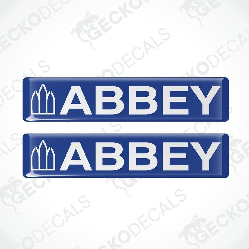 Blue ABBEY epoxy resin vinyl decals with domed polyurethane coating