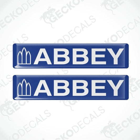 Blue ABBEY epoxy resin vinyl decals with domed polyurethane coating