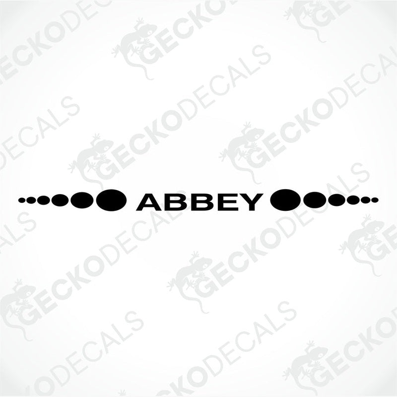 Black die-cut Abbey sticker with symmetrical circle design on white background