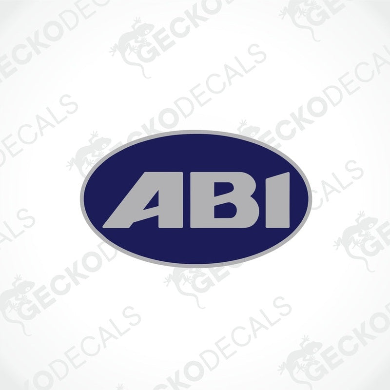 ABI dark blue oval decorative sticker with light gray text for caravan interior or exterior use