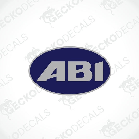 ABI dark blue oval decorative sticker with light gray text for caravan interior or exterior use