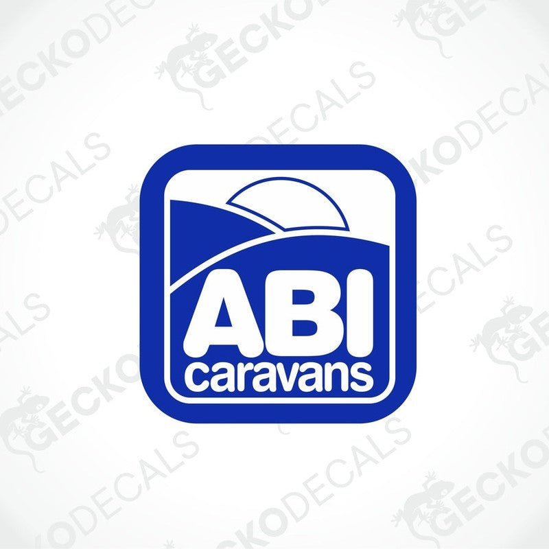 ABI Caravans blue printed laminated decal sticker with white logo text and horizon graphic