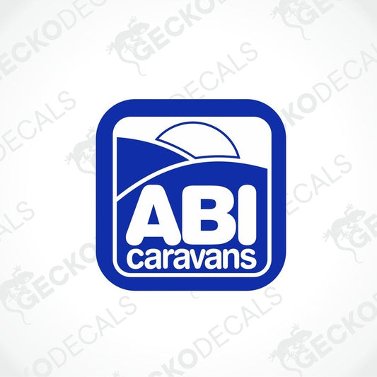 ABI Caravans blue printed laminated decal sticker with white logo text and horizon graphic