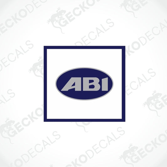 ABI Caravan printed laminated decal with bold gray text in dark blue oval