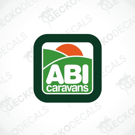 ABI Caravans printed decal with orange sun and green hills design for caravan exterior or interior