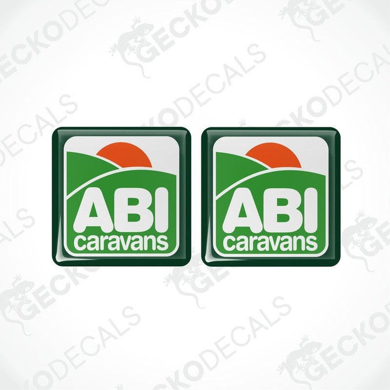 ABI Caravans epoxy resin dome sticker set with green hills and orange sun design