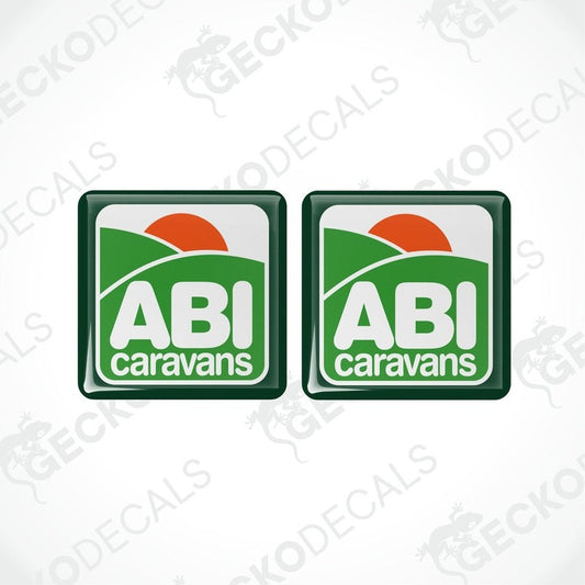 ABI Caravans epoxy resin dome sticker set with green hills and orange sun design