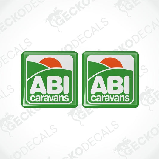 ABI Caravans epoxy resin vinyl decal set with green hill and sun graphic