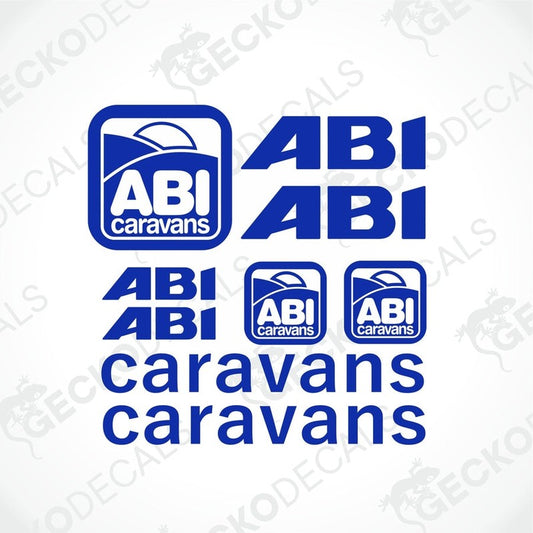 ABI Caravans logo sticker set with blue vinyl decals for caravan exterior and interior decoration