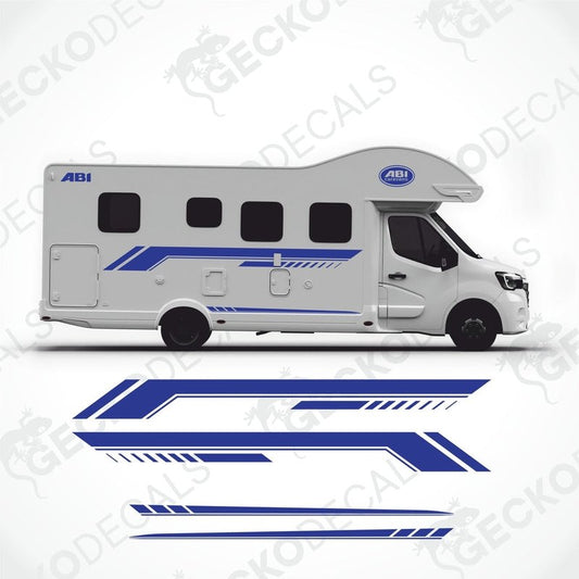 ABI Caravan side decals in blue vinyl applied to motorhome exterior