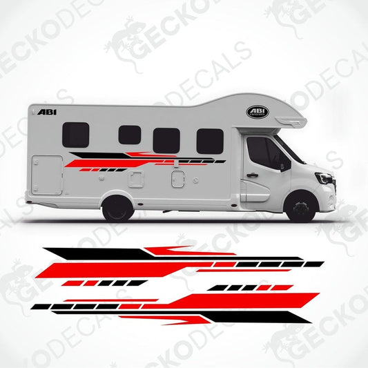 ABI Caravan side decal set with red and black geometric stripes applied to motorhome