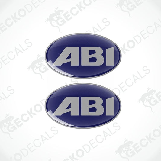 ABI epoxy resin dome sticker set with dark blue glossy finish and silver lettering