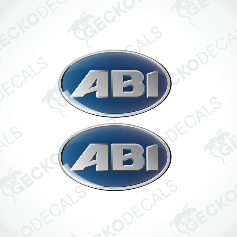 ABI epoxy resin caravan decals set with domed silver lettering on blue vinyl