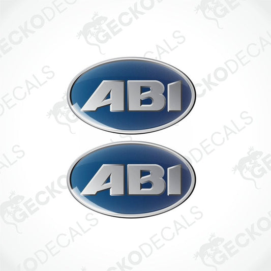 ABI epoxy resin caravan decals set with domed silver lettering on blue vinyl