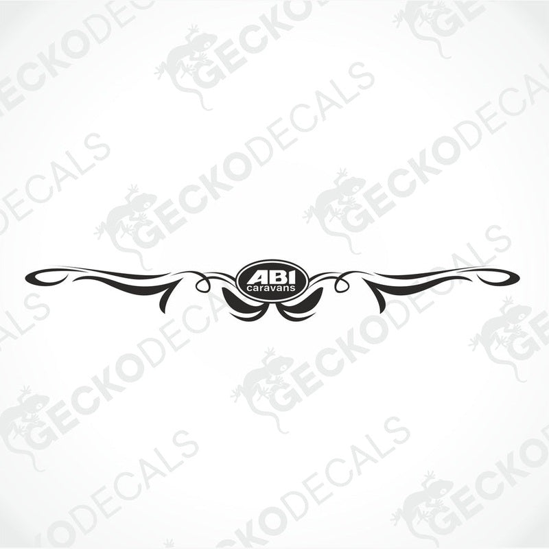 ABI Caravans black die-cut vinyl decal with ornate scrollwork logo