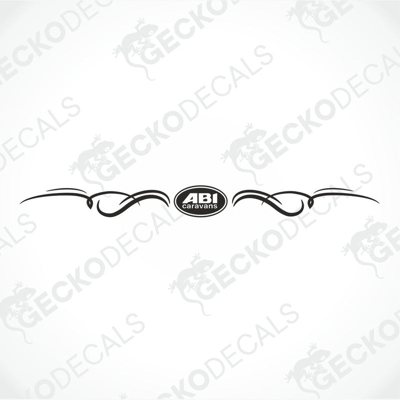 Black ABI Caravans scrollwork logo die-cut sticker design