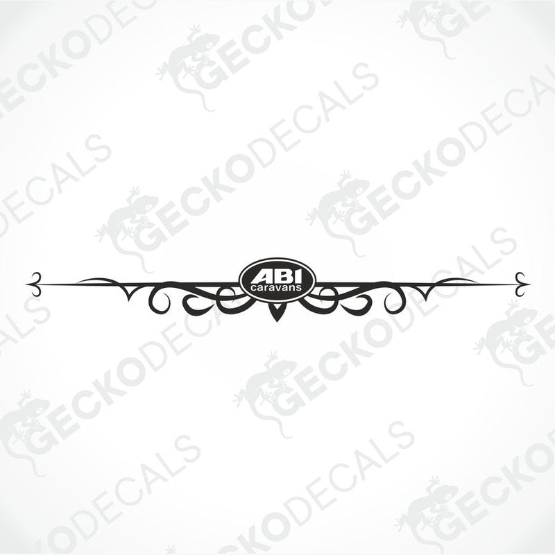 ABI caravans die-cut sticker detail with symmetrical scroll design