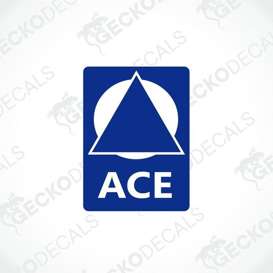 GeckoDecals ACE printed decal with blue background and white geometric logo for caravan