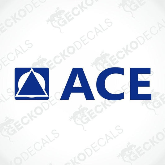 Blue ACE die-cut sticker with geometric logo on transfer paper for caravan or car decoration