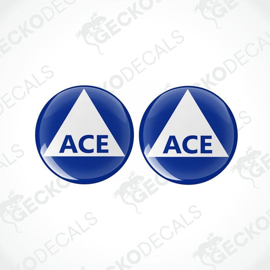 Set of two blue ACE caravan epoxy resin decals with glossy finish