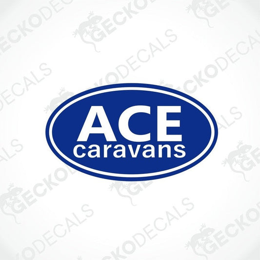 ACE Caravans white text blue oval decorative sticker for caravan exterior or interior