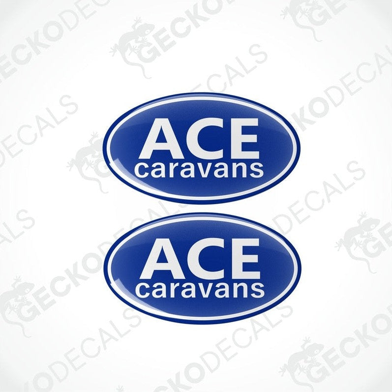Blue ACE Caravans epoxy resin dome decal set