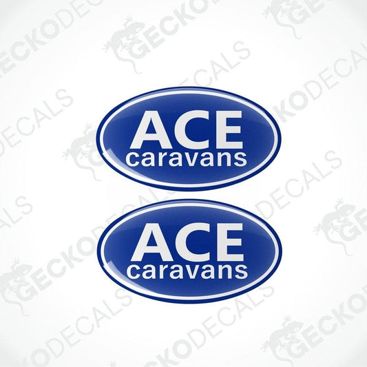 Blue ACE Caravans epoxy resin dome decal set