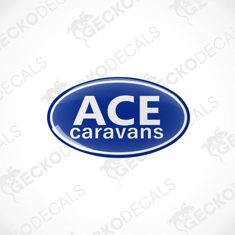 Glossy blue ACE Caravans domed vinyl sticker