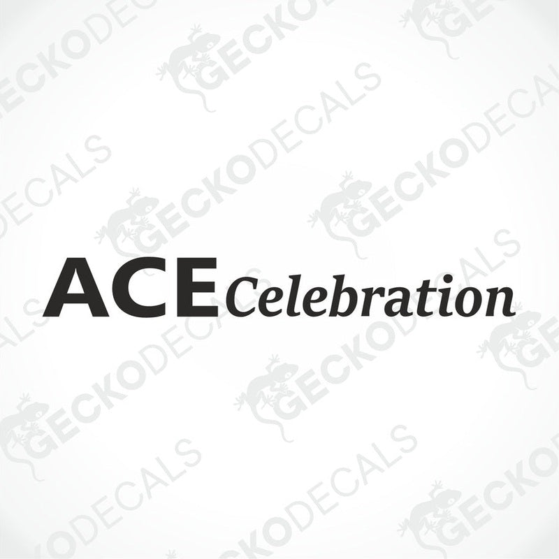 ACE Celebration black text die-cut sticker design