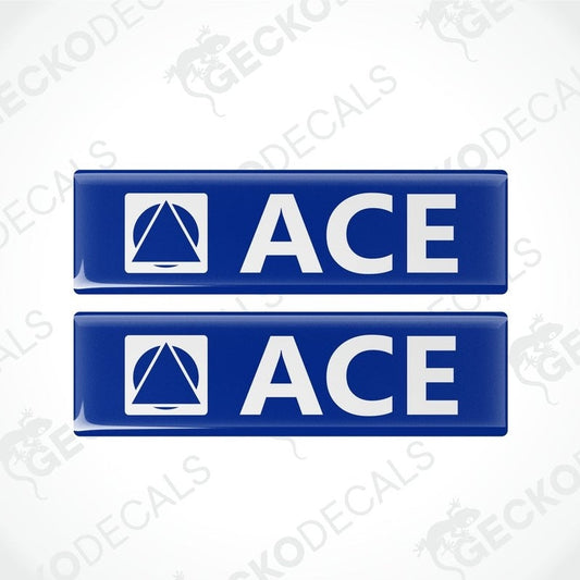Set of two blue ACE vinyl decals with polyurethane coating