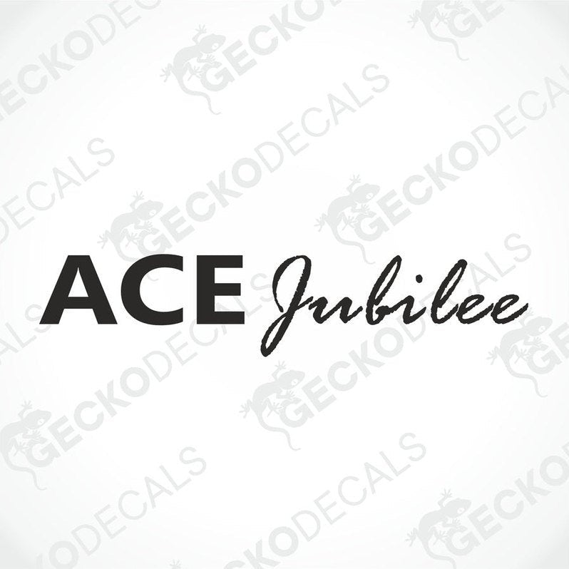 ACE Jubilee die-cut vinyl decal with black bold and cursive text on white background