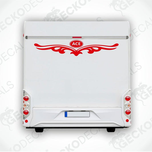 Red ACE caravan rear decal applied to vehicle