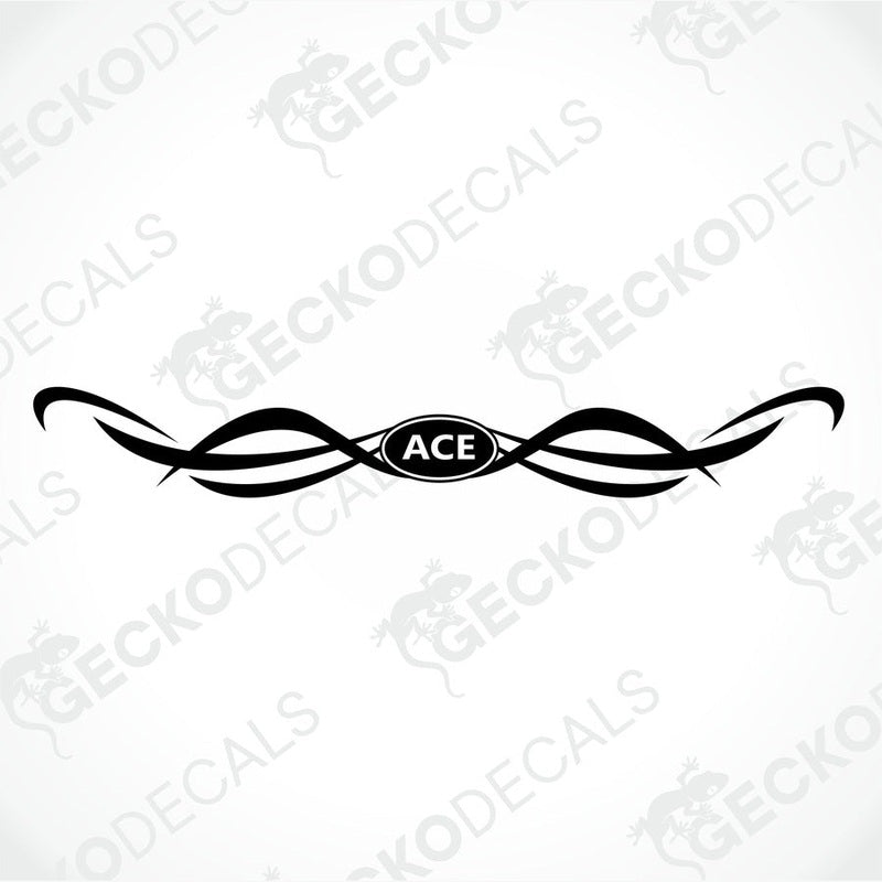 Black ACE caravan rear decal die-cut sticker with white text and ribbon design