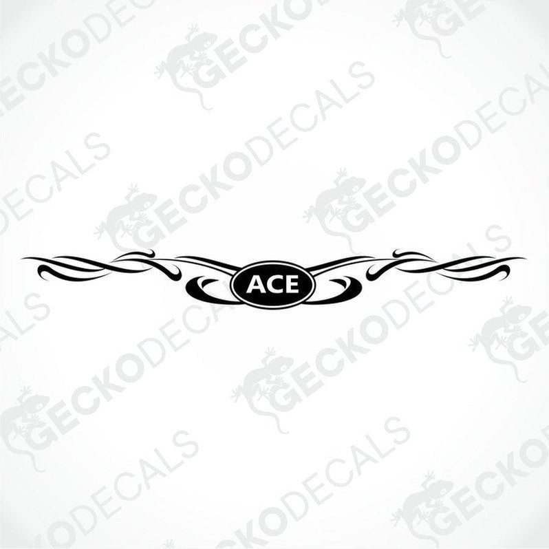 Black and white ACE die-cut sticker design with flame swirls