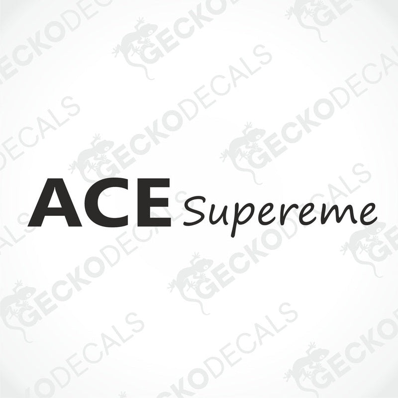 ACE Supere black die-cut decal with bold sans-serif and cursive script