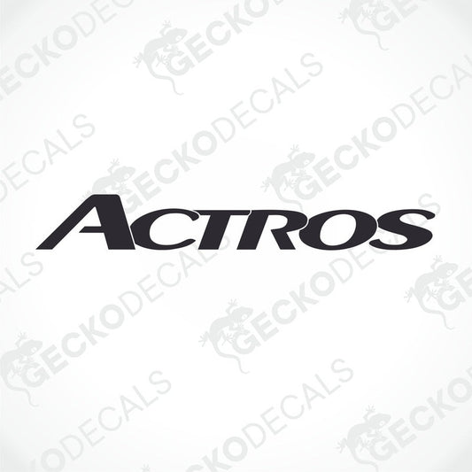 A black decal of the brand name ACTROS, with a white background. The decal has a geometric pattern with the brand name in uppercase letters.