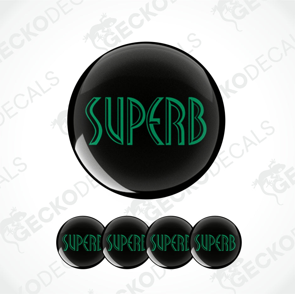 Black buttons with 'SUPERB' text in green on a white background