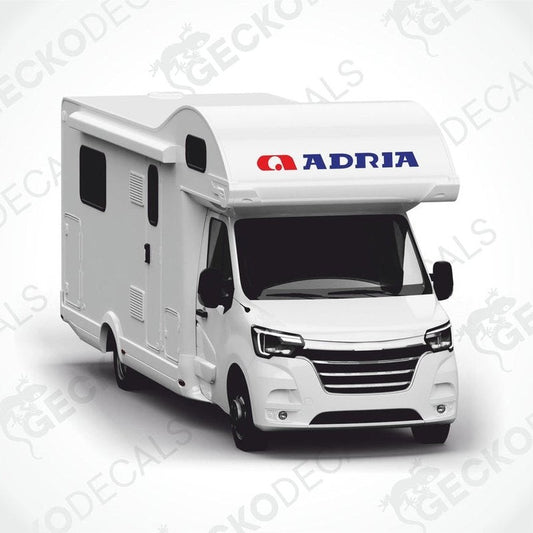 Adria caravan die-cut sticker applied to motorhome side with red A logo