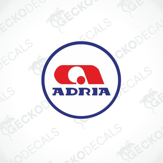 Blue and red ADRIA caravan printed laminated decal logo