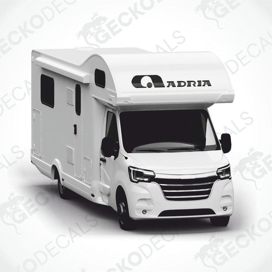 Black ADRIA caravan die-cut sticker applied to motorhome roof
