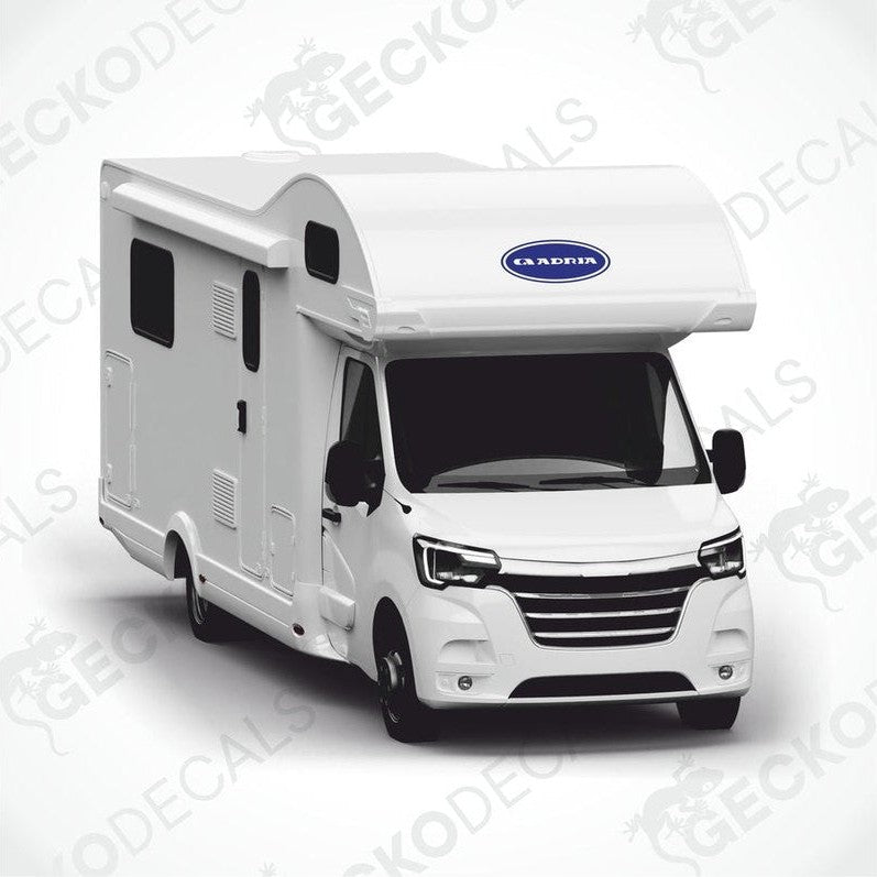 ADRIA blue oval caravan sticker applied to motorhome exterior roof