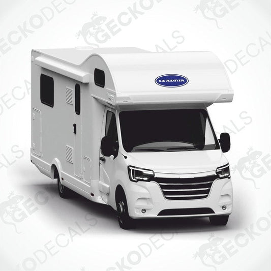 ADRIA blue oval caravan sticker applied to motorhome exterior roof