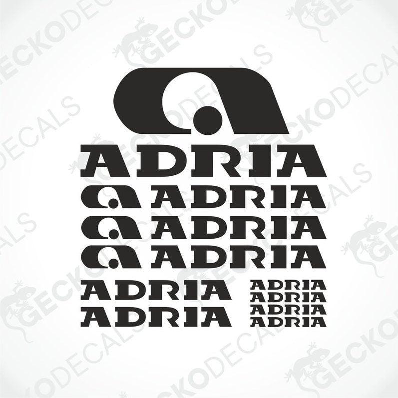 Black Adria Caravan logo and text die-cut vinyl sticker set for caravan interior exterior decoration